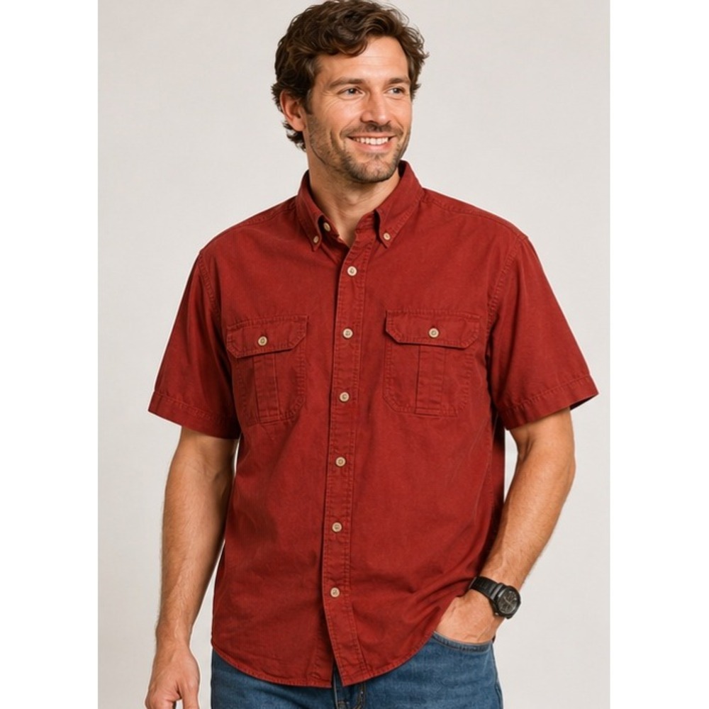 CABELA'S Vintage Dark Brick‎ Red Short Sleeve Button Up Oxford Shirt Men's Large
